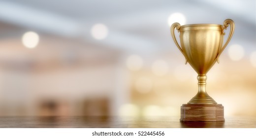 Gold Cup Winner On Bokeh Background, 3D Illustration