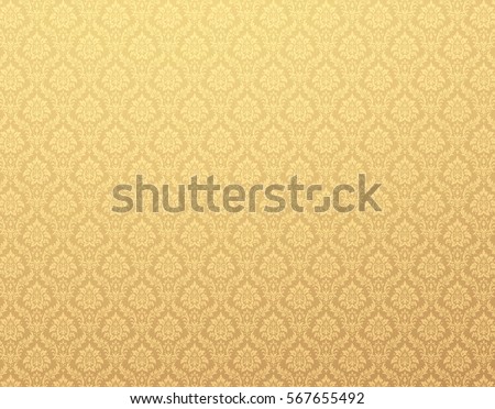 Gold damask wallpaper with floral patterns