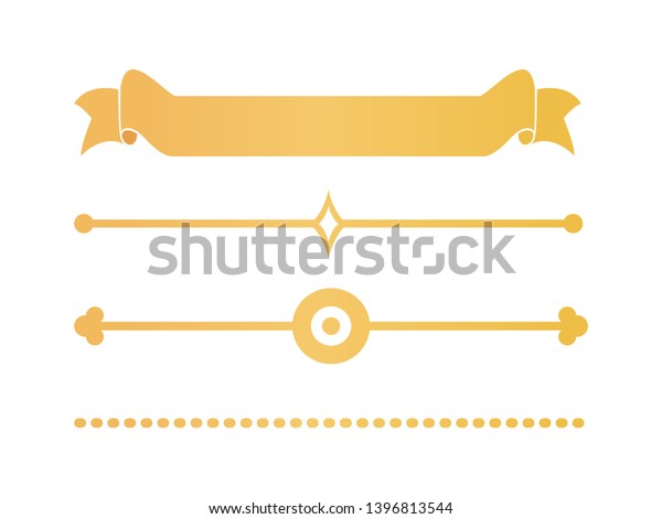 Gold decor elements for certificates\
and documents. shiny adornments to emphasise header of paper\
isolated cartoon flat raster illustrations\
set.