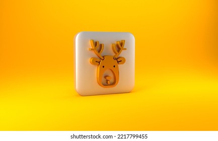 Gold Deer Head With Antlers Icon Isolated On Yellow Background. Silver Square Button. 3D Render Illustration.