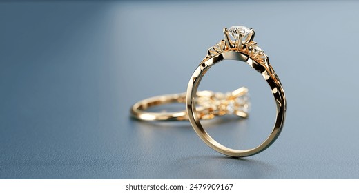 Gold diamond ring soft focus with blue background, 3d rendering.
 - Powered by Shutterstock