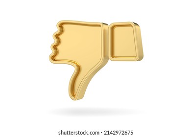 Gold Dislike Thumbs Down Icon Isolated On White Background. 3D Rendering