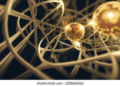 Gold Dna Molecule Background. Molecular Cell Helix Abstract Genetic Structure. Biotechnology Research, Biochemistry Technology, Chemical Pattern. Golden Spiral Gene Digital Art Design