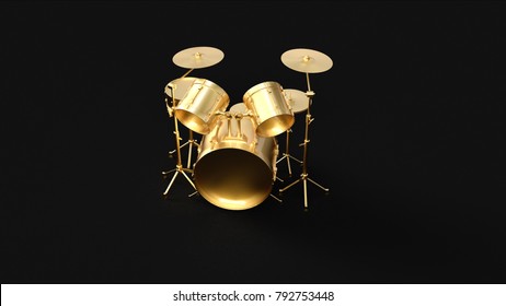 Gold Drum Kit 3d Illustration 3d Rendering
