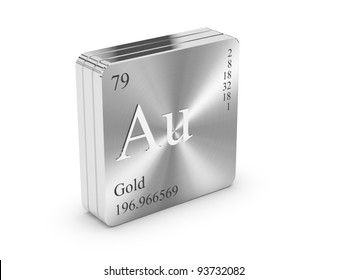 Gold - Element Of The Periodic Table On Metal Steel Block