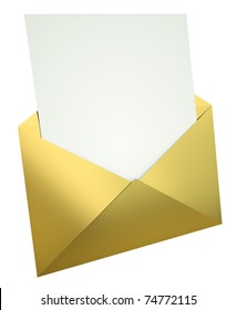 Gold Envelope With Blank Letter. 3D Render.