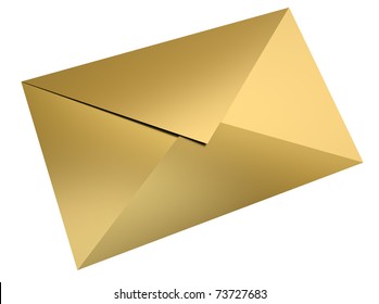 Gold Envelope Over White Background. 3D Render.