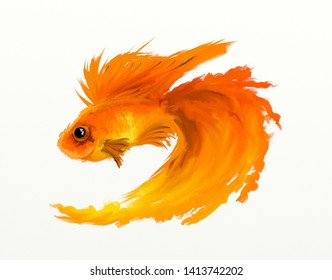 Gold Fish Digital Drawing Oil Painting Stock Illustration 1413742202