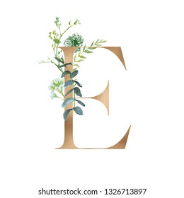 Gold Floral Alphabet Letter E Botanic Stock Illustration 1326713897 ...