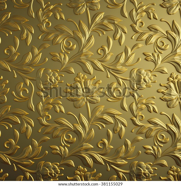 gold floral background, golden foil, embossed flowers pattern, abstract 3d textured paper