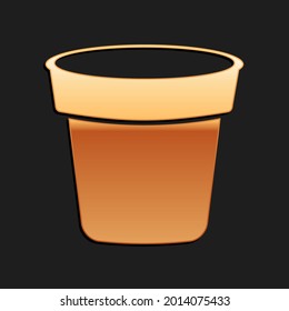 Gold Flower Pot Icon Isolated On Black Background. Long Shadow Style. .