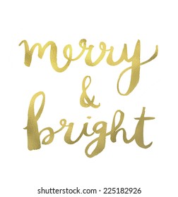 Gold Foil Merry And Bright Christmas Card Text