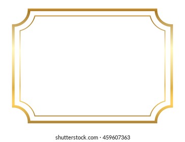 Gold Frame. Beautiful Simple Golden Design. Vintage Style Decorative Border, Isolated On White Background. Deco Elegant Art Object. Empty Copy Space For Decoration, Photo, Banner. Illustration.