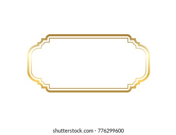 Gold Frame. Beautiful Simple Golden Design. Vintage Style Decorative Border Isolated White Background. Elegant Gold Art Frame. Empty Copy Space Decoration, Photo, Banner Illustration