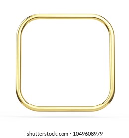 Gold Frame Square With Rounded Corners Isolated On White. 3d Rendering