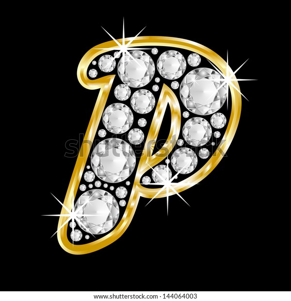 gold framed alphabet letter p filled stock illustration