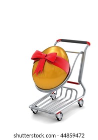 Gold Giant Easter Egg In A Shopping Cart