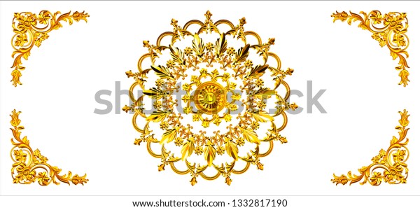 gold gilded\
baroque pattern on white\
background