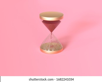 gold glass hourglass 3d render pink scene