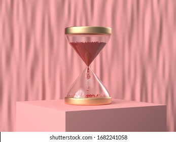 Gold Glass Hourglass 3d Render Pink Scene