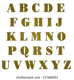 Gold Glitter Capital Letters, Easy To Extract, Isolated Over White Background