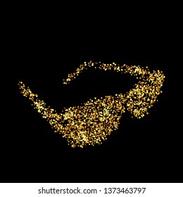 Gold Glitter Icon Of Sun Glasses Isolated On Background. Art Creative Concept Illustration For Web, Glow Light Confetti, Bright Sequins, Sparkle Tinsel, Abstract Bling, Shimmer Dust, Foil.