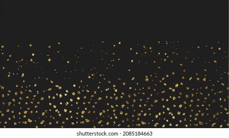 Gold Glitter Splash Pattern On Matte Black Paper. 