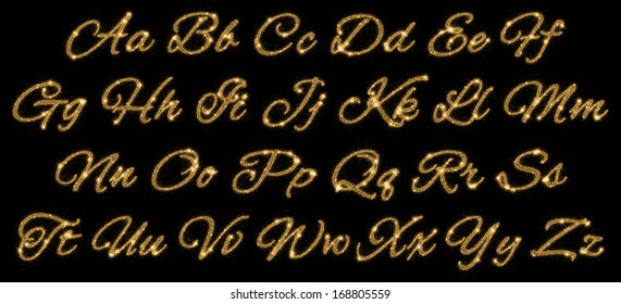 Gold Glittering Alphabet Of Stars Dust Trail. (glittering Font Concept).