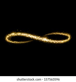 Gold Glittering Star Dust Infinity Loop. Twinkling Ellipse.