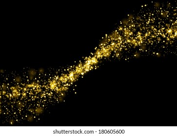 Gold Glittering Stars Dust Trail Background