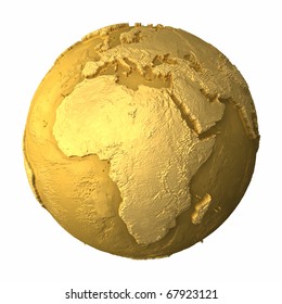 Gold Globe - Metal Earth With Realistic Topography - Africa, 3d Render