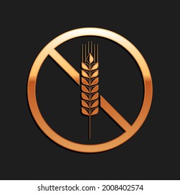 Gold Gluten Free Grain Icon Isolated On Black Background. No Wheat Sign. Food Intolerance Symbols. Long Shadow Style..