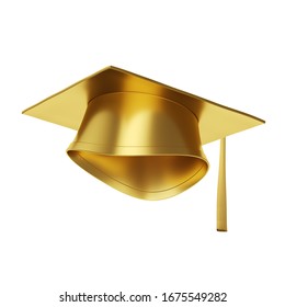Gold graduation cap with tassel isolated on white background. 3d illustration.