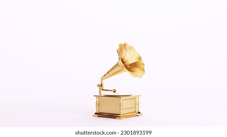 Grabador Gramófono dorado Reproductor de discos de vinilo convertible Música vintage Golden Luxor Art Decorative Wealth Elite Fondo blanco Ilustración digital
