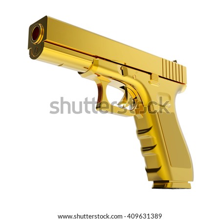 Gold Gun On White Background 3 D Stock Illustration 409631389