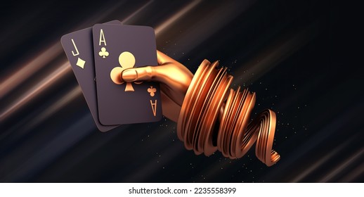 gold hand luxury casino cards poker blackjack baccarat and chips gold dice 3d render 3d rendering illustration  - Powered by Shutterstock