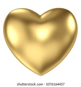 Gold Heart On White Background. 3D Rendering.