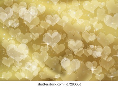 Gold Hearts On A Gold Sparkle Background, Gold Heart Background