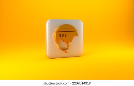 Gold Hockey Helmet Icon Isolated On Yellow Background. Silver Square Button. 3D Render Illustration.