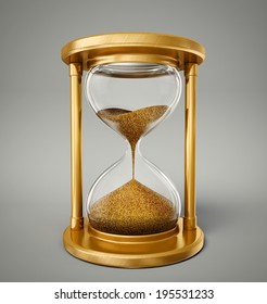 Gold Hourglass Isolated On A  Grey Background