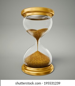 Gold Hourglass Isolated On A  Grey Background