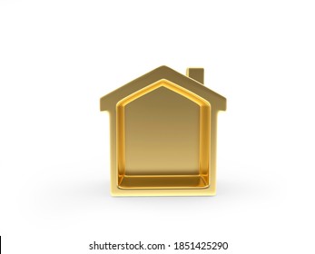 Gold house icon isolated on white background. 3D illustration