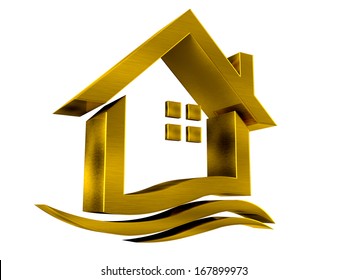Gold House Icon With Swoosh