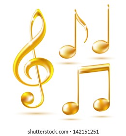 Gold Icons Of A Treble Clef And Music Notes.