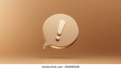 Gold Important Exclamation Icon Sign Or Attention Caution Mark Illustration Graphic Element Symbol On Golden Background With Warning Problem Error Update Message Button Design Concept. 3D Rendering.