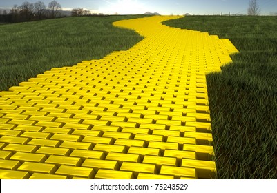 Gold Ingod Road In Grass With Sky