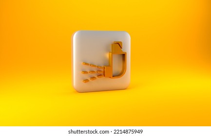 Gold Inhaler Icon Isolated On Yellow Background. Breather For Cough Relief, Inhalation, Allergic Patient. Medical Allergy Asthma Inhaler Spray. Silver Square Button. 3D Render Illustration.