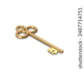  Gold Key    3d illustration isolated on white background