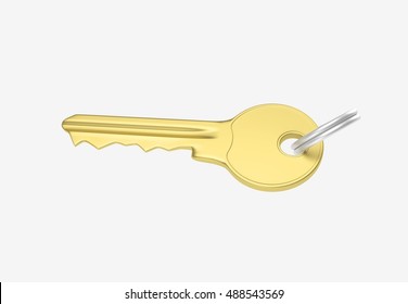 Gold key with silver ring for locking lock and keep your private in safe. 3D illustration