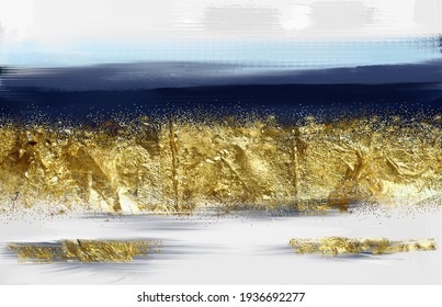 Gold Leaf Blue Abstract Art